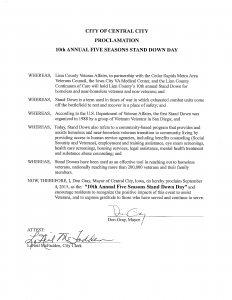 Vets Stand Down - Proclamation 2015 - Central City